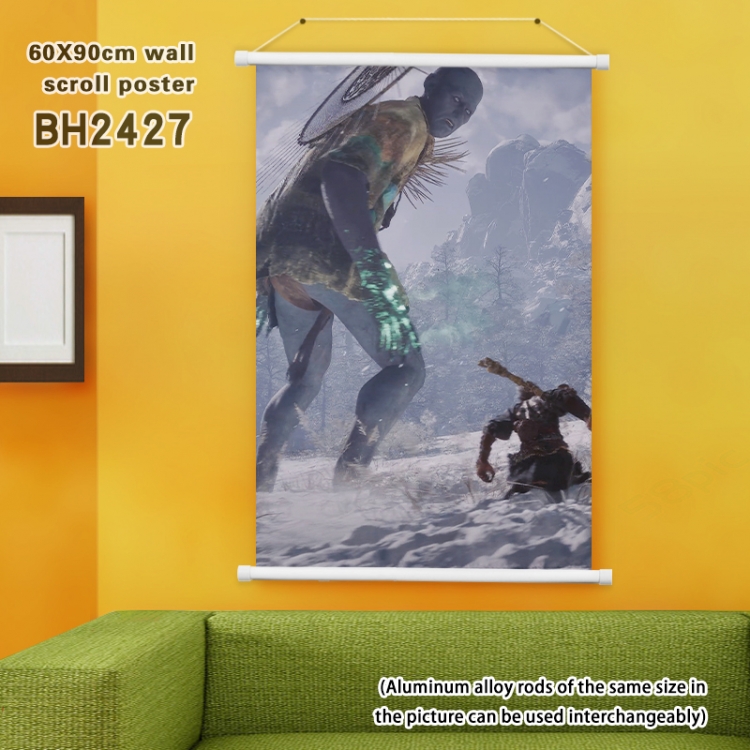 Black Myth Wukong game White Plastic rod Cloth painting Satin cloth Wall Scroll 60X90CM  BH2427