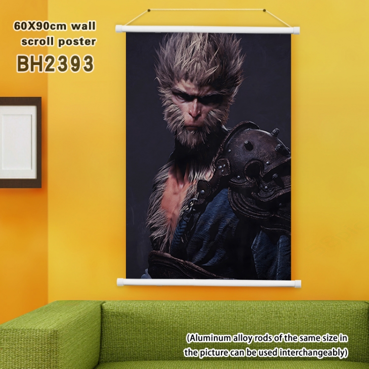 Black Myth Wukong game White Plastic rod Cloth painting Satin cloth Wall Scroll 60X90CM  BH2393