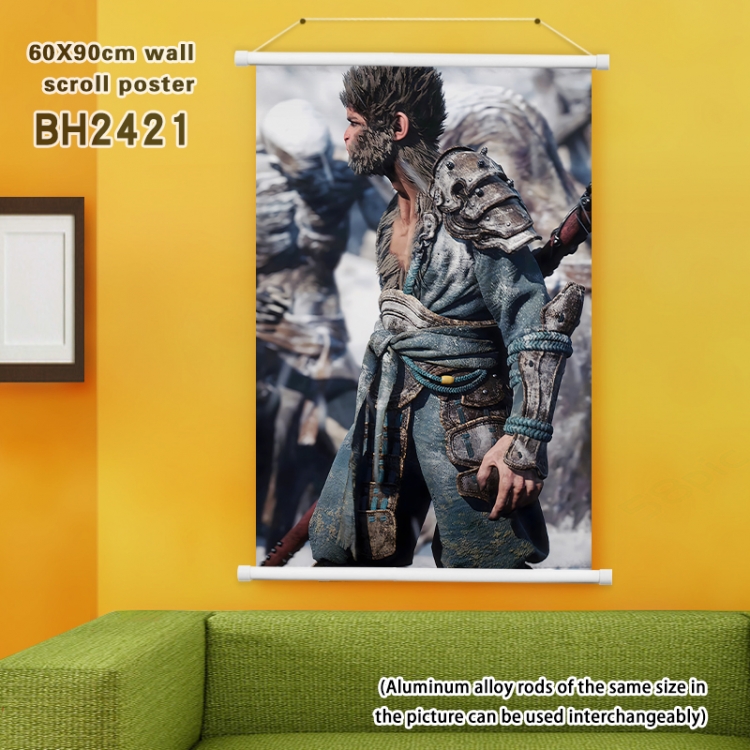 Black Myth Wukong game White Plastic rod Cloth painting Satin cloth Wall Scroll 60X90CM  BH2421