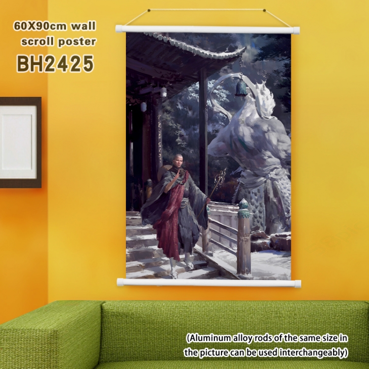 Black Myth Wukong game White Plastic rod Cloth painting Satin cloth Wall Scroll 60X90CM  BH2425-