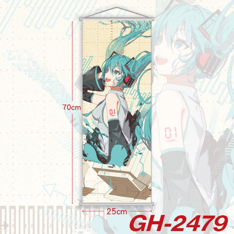 Hatsune Miku Plastic Rod Cloth Small Hanging Canvas Painting Wall Scroll 25x70cm price for 5 pcs  GH-2479