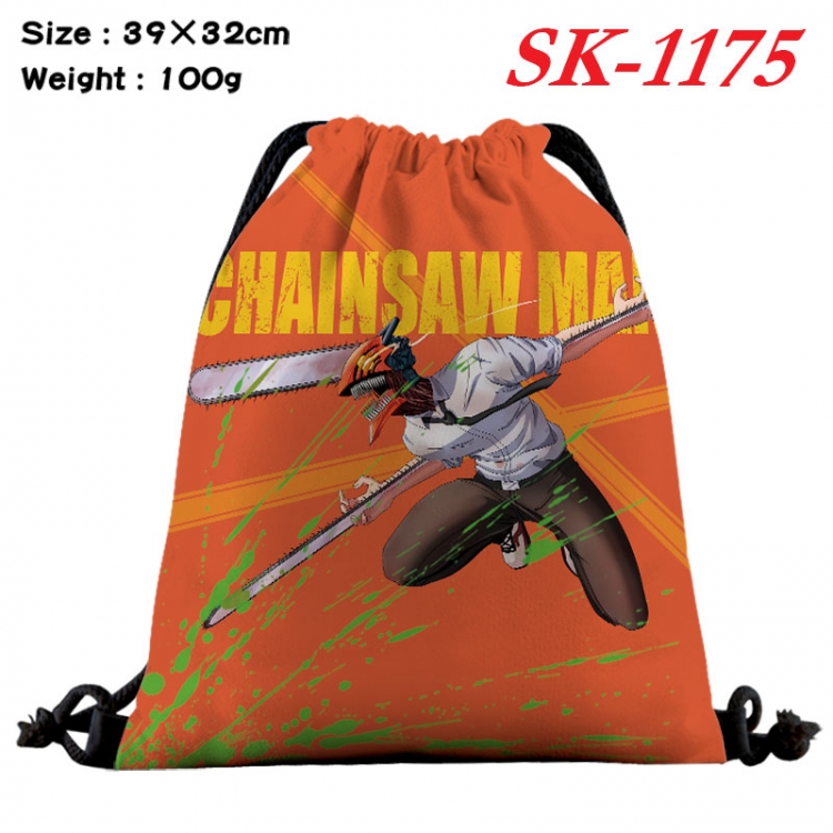 Chainsaw man cartoon Waterproof Nylon Full Color Drawstring Pocket 39x32cm  sk-1175