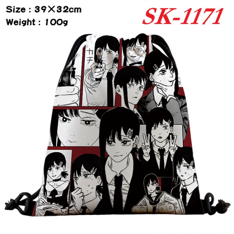 Chainsaw man cartoon Waterproof Nylon Full Color Drawstring Pocket 39x32cm sk-1171