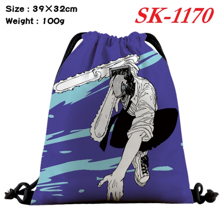 Chainsaw man cartoon Waterproof Nylon Full Color Drawstring Pocket 39x32cm   sk-1170