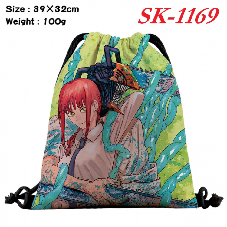 Chainsaw man cartoon Waterproof Nylon Full Color Drawstring Pocket 39x32cm   sk-1169