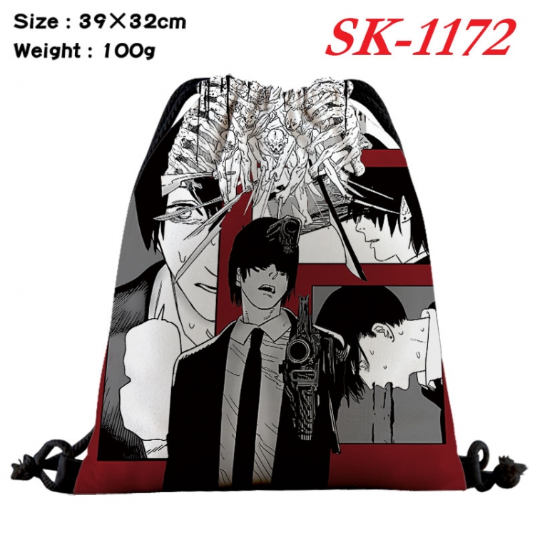 Chainsaw man cartoon Waterproof Nylon Full Color Drawstring Pocket 39x32cm sk-1172