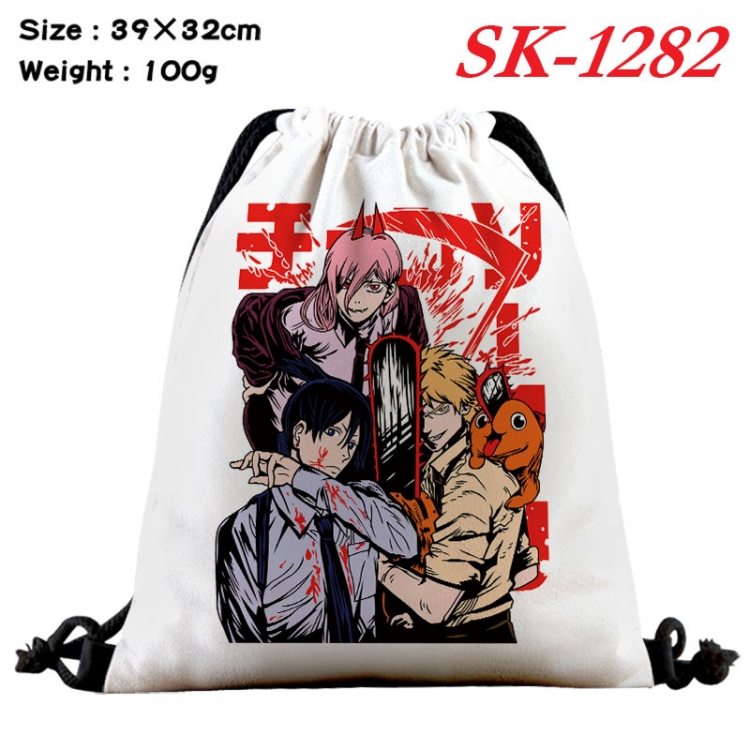 Chainsaw man cartoon Waterproof Nylon Full Color Drawstring Pocket 39x32cm  sk-1282