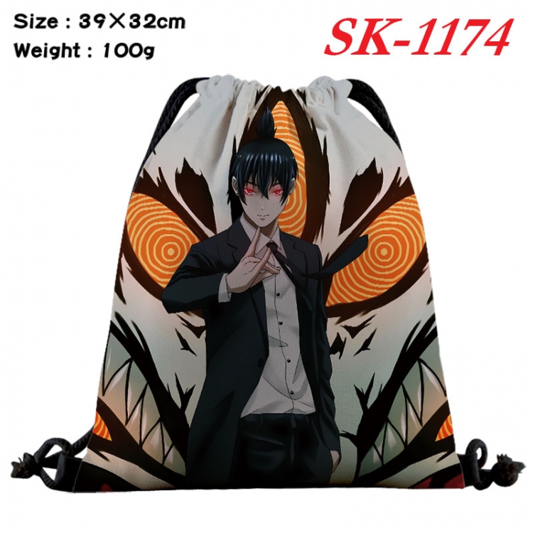 Chainsaw man cartoon Waterproof Nylon Full Color Drawstring Pocket 39x32cm 