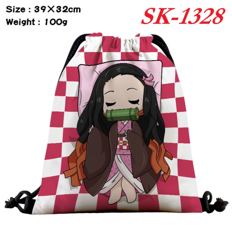 Demon Slayer Kimets cartoon Waterproof Nylon Full Color Drawstring Pocket 39x32cm   sk-1328