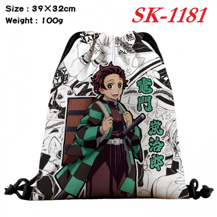 Demon Slayer Kimets cartoon Waterproof Nylon Full Color Drawstring Pocket 39x32cm    sk-1181