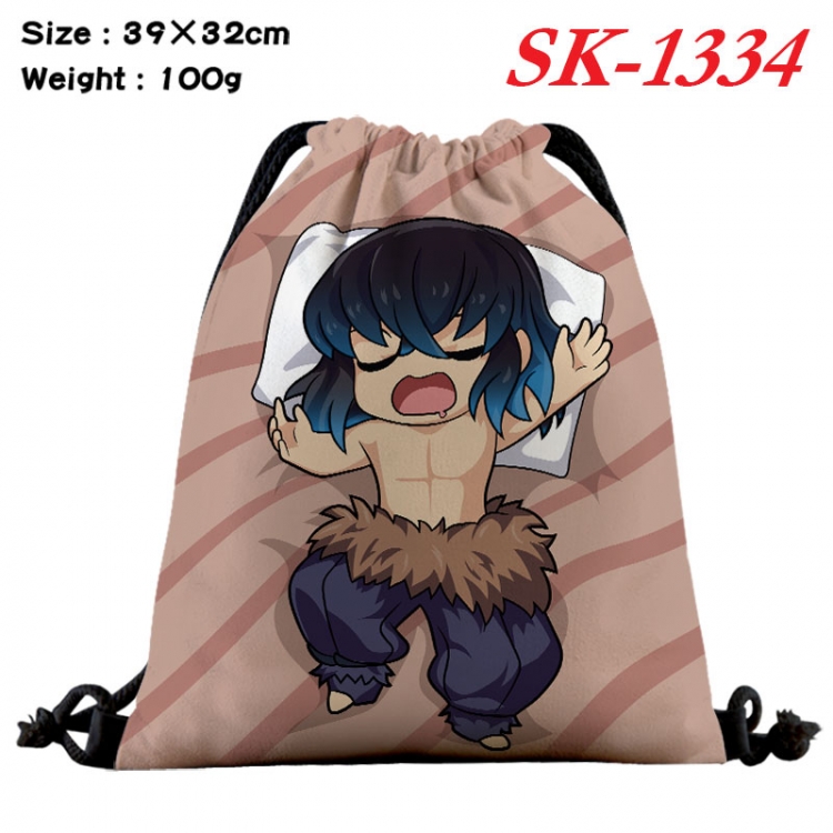 Demon Slayer Kimets cartoon Waterproof Nylon Full Color Drawstring Pocket 39x32cm  sk-1334