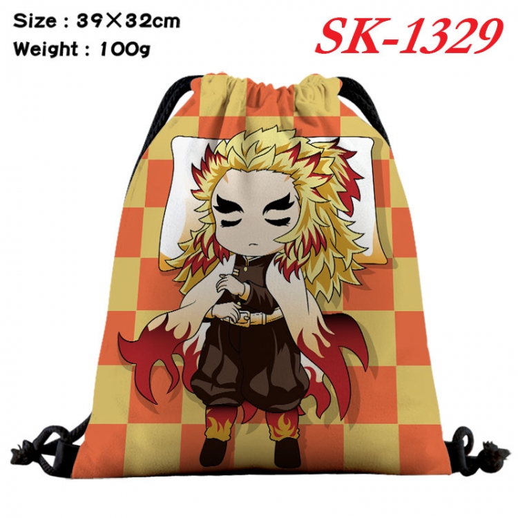 Demon Slayer Kimets cartoon Waterproof Nylon Full Color Drawstring Pocket 39x32cm sk-1329