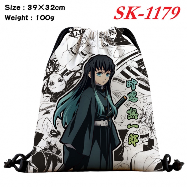 Demon Slayer Kimets cartoon Waterproof Nylon Full Color Drawstring Pocket 39x32cm  sk-1179