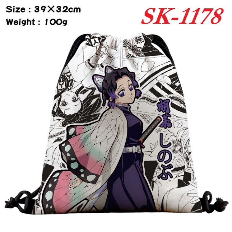 Demon Slayer Kimets cartoon Waterproof Nylon Full Color Drawstring Pocket 39x32cm  sk-1178