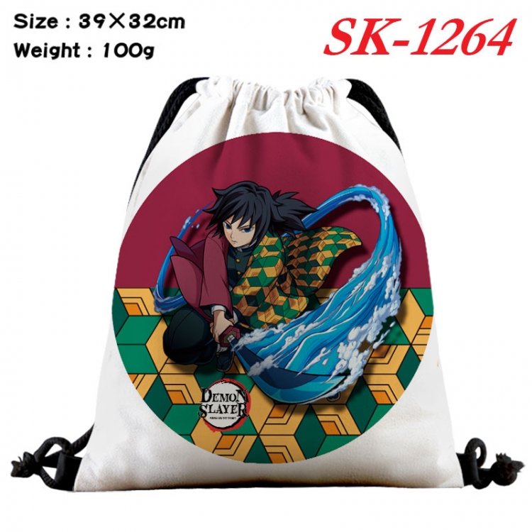 Demon Slayer Kimets cartoon Waterproof Nylon Full Color Drawstring Pocket 39x32cm   sk-1264