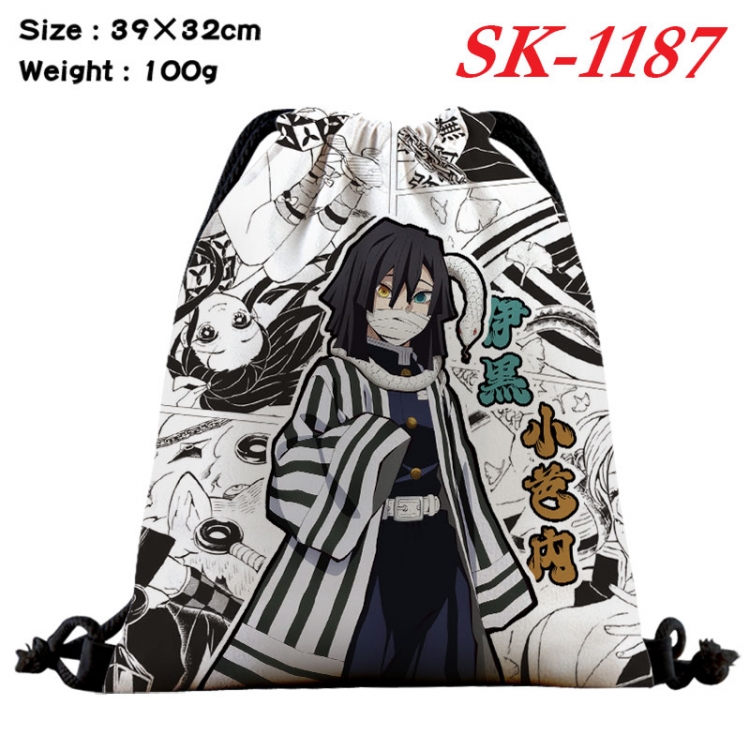 Demon Slayer Kimets cartoon Waterproof Nylon Full Color Drawstring Pocket 39x32cm   sk-1187