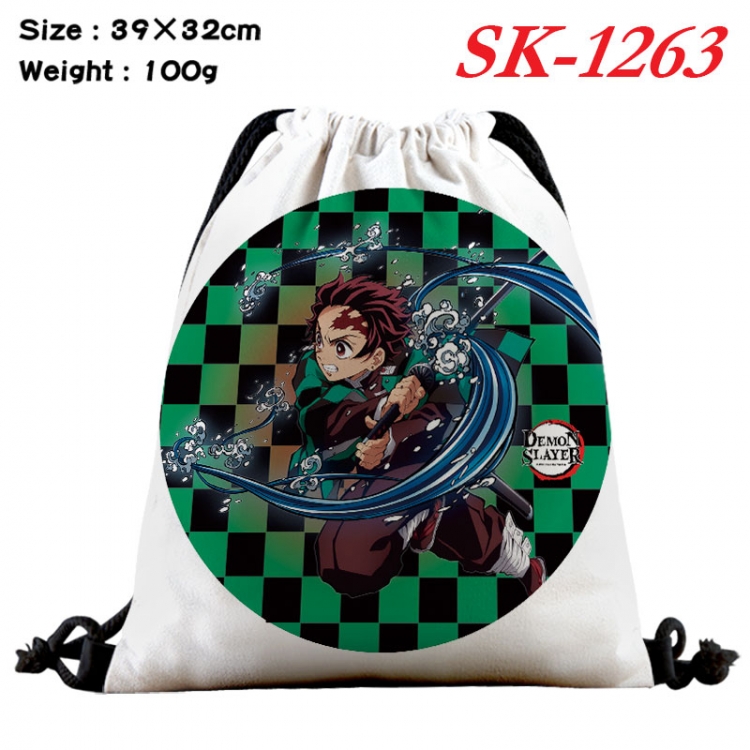 Demon Slayer Kimets cartoon Waterproof Nylon Full Color Drawstring Pocket 39x32cm sk-1263