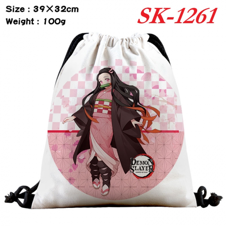 Demon Slayer Kimets cartoon Waterproof Nylon Full Color Drawstring Pocket 39x32cm   sk-1261