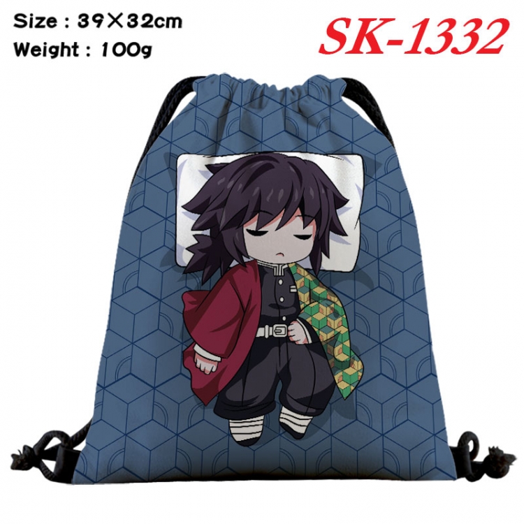 Demon Slayer Kimets cartoon Waterproof Nylon Full Color Drawstring Pocket 39x32cm sk-1332