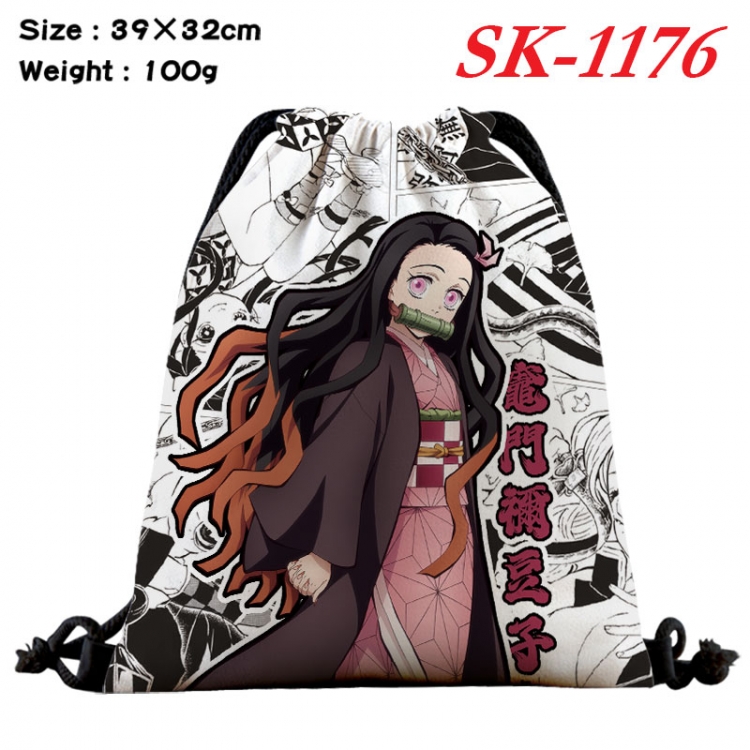 Demon Slayer Kimets cartoon Waterproof Nylon Full Color Drawstring Pocket 39x32cm  sk-1176