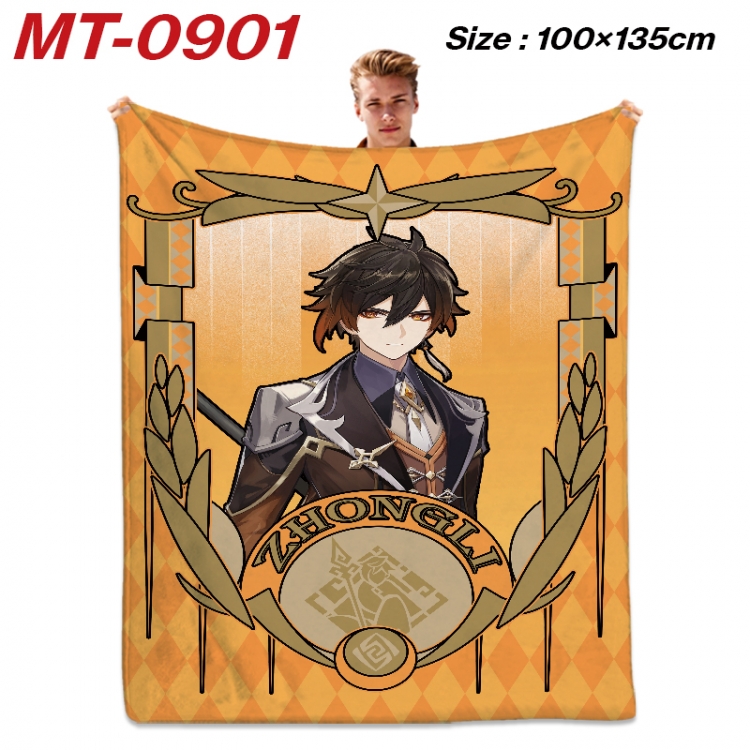 Genshin Impact  Anime flannel blanket air conditioner quilt double-sided printing 100x135cm