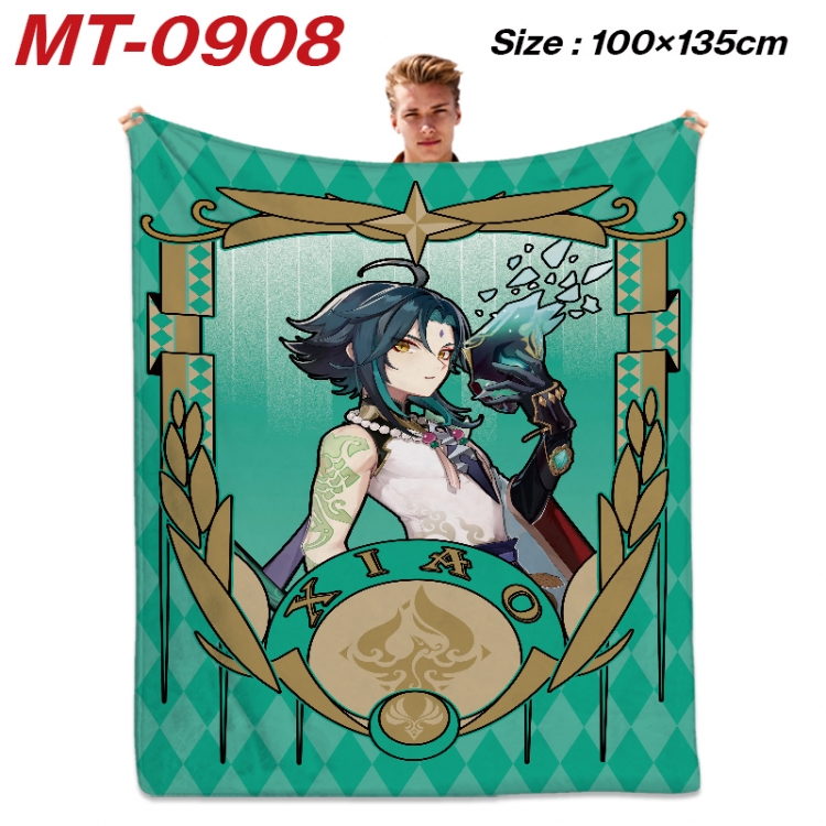 Genshin Impact  Anime flannel blanket air conditioner quilt double-sided printing 100x135cm