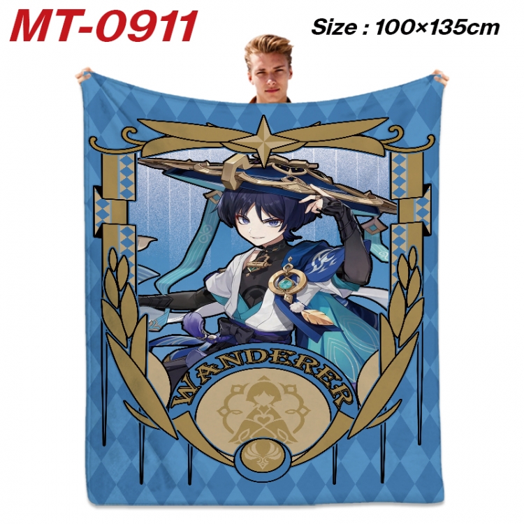 Genshin Impact  Anime flannel blanket air conditioner quilt double-sided printing 100x135cm