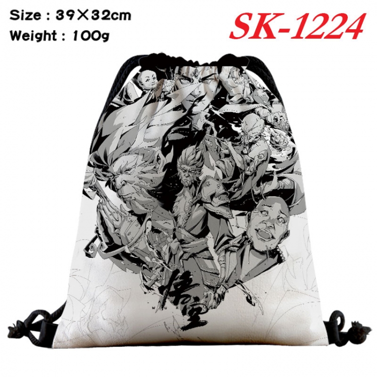 Black Myth Wukong cartoon Waterproof Nylon Full Color Drawstring Pocket 39x32cm