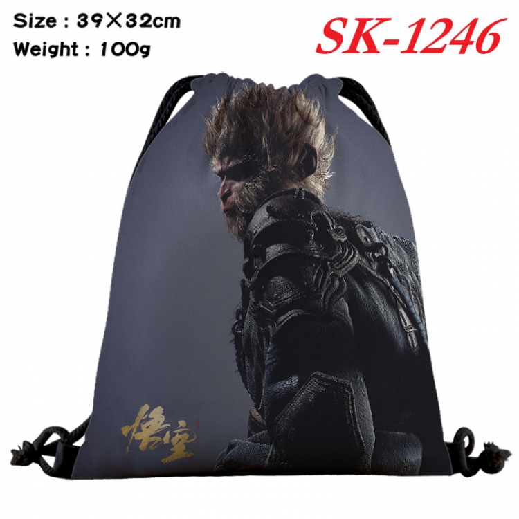 Black Myth Wukong cartoon Waterproof Nylon Full Color Drawstring Pocket 39x32cm