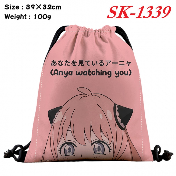 SPY×FAMILY cartoon Waterproof Nylon Full Color Drawstring Pocket 39x32cm