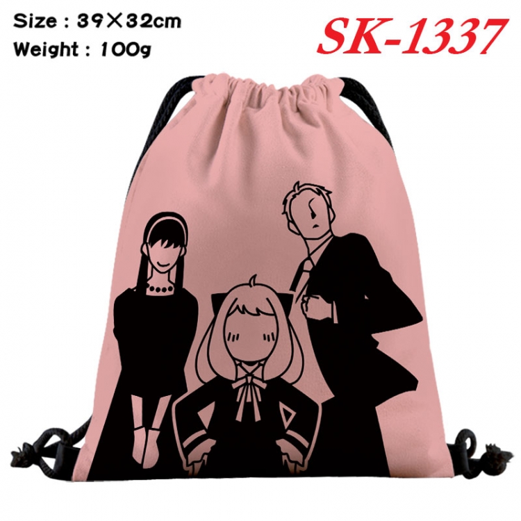 SPY×FAMILY cartoon Waterproof Nylon Full Color Drawstring Pocket 39x32cm