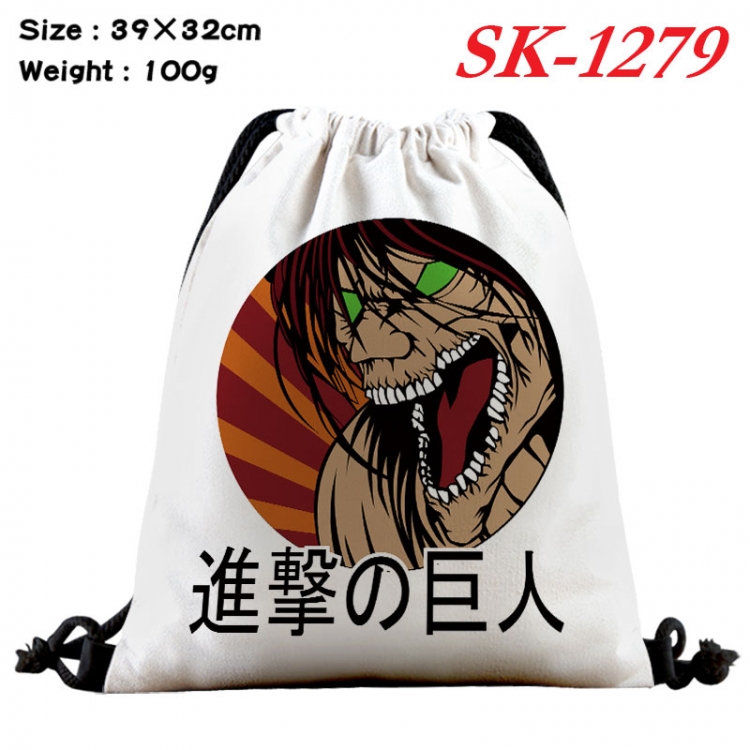 Shingeki no Kyojin cartoon Waterproof Nylon Full Color Drawstring Pocket 39x32cm