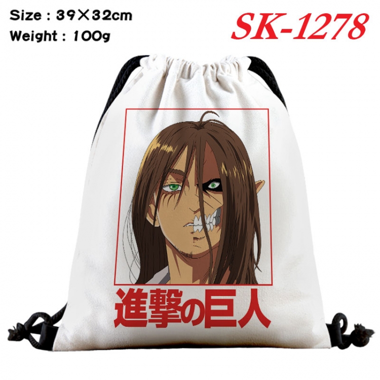 Shingeki no Kyojin cartoon Waterproof Nylon Full Color Drawstring Pocket 39x32cm