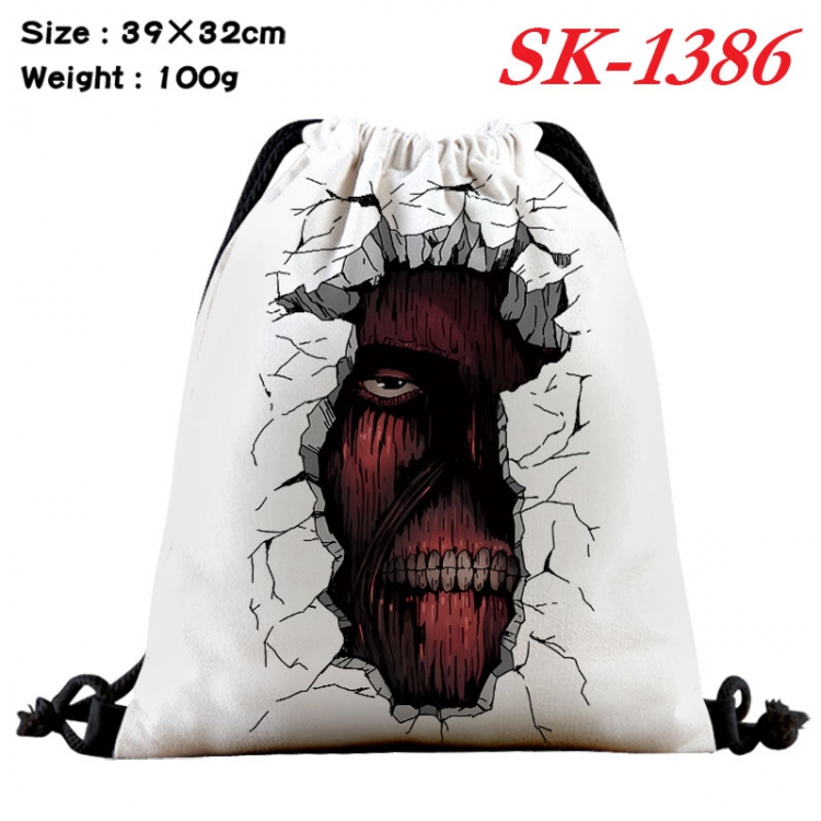 Shingeki no Kyojin cartoon Waterproof Nylon Full Color Drawstring Pocket 39x32cm