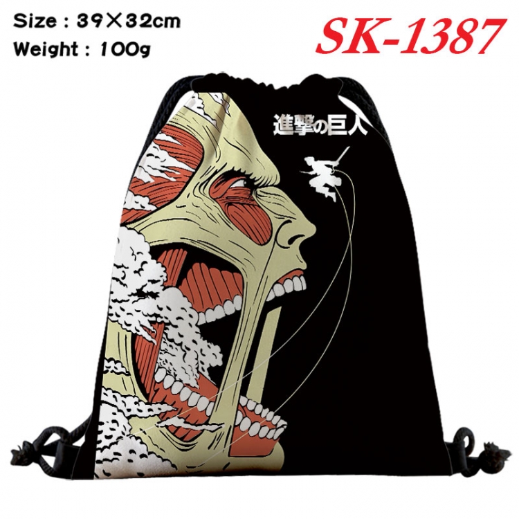 Shingeki no Kyojin cartoon Waterproof Nylon Full Color Drawstring Pocket 39x32cm