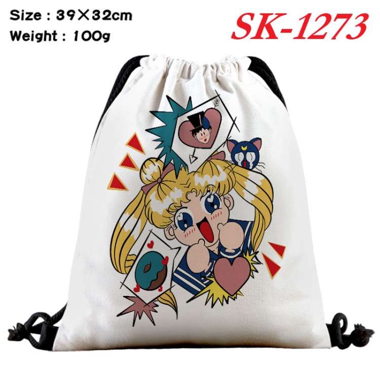 sailormoon cartoon Waterproof Nylon Full Color Drawstring Pocket 39x32cm