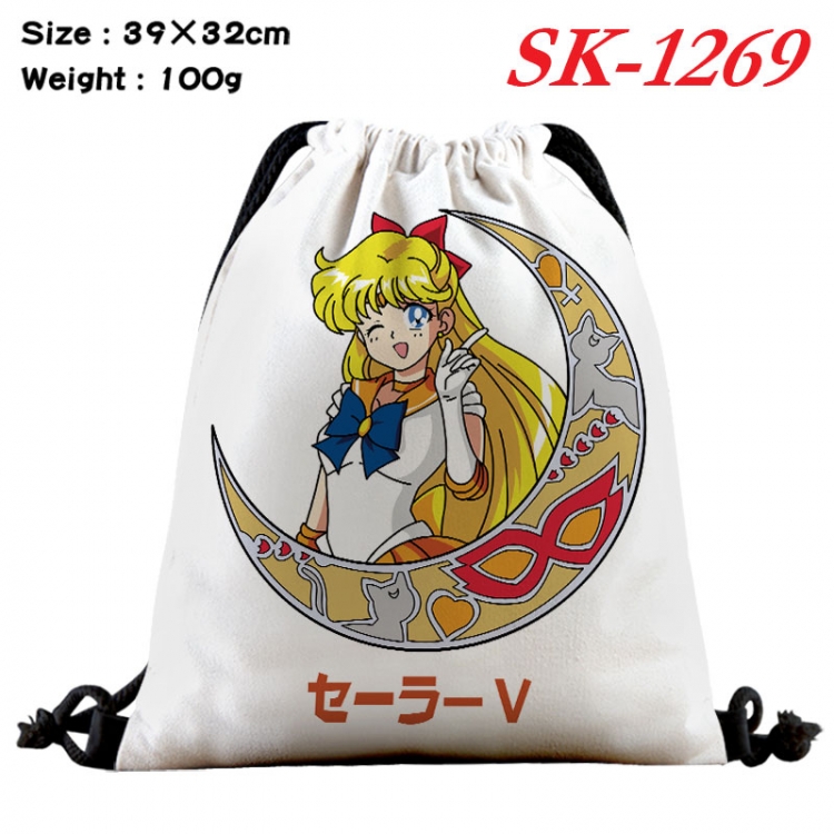 sailormoon cartoon Waterproof Nylon Full Color Drawstring Pocket 39x32cm