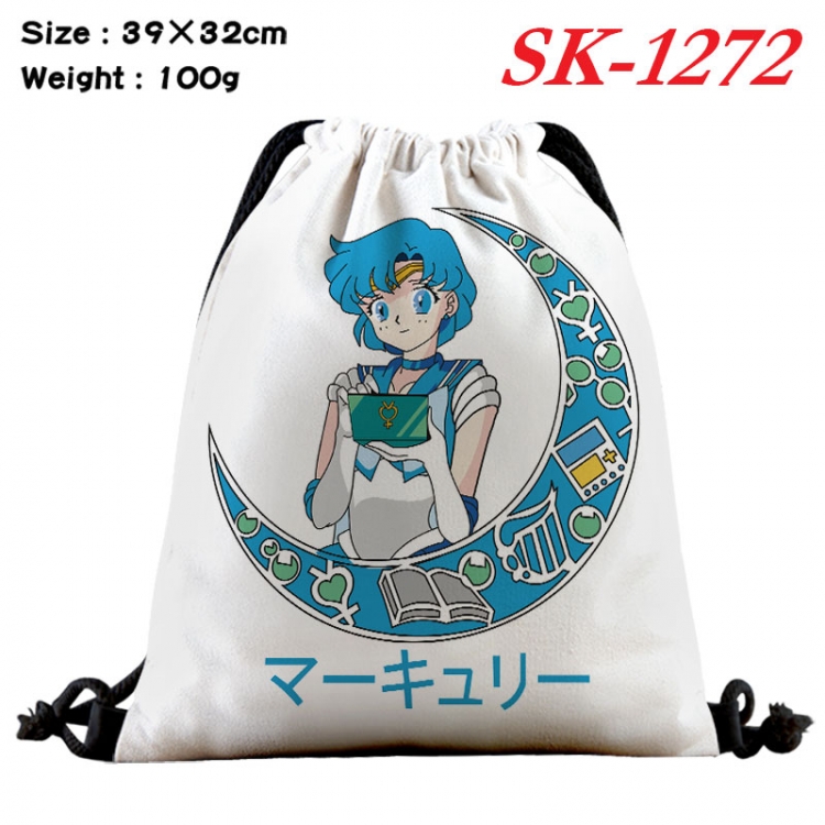 sailormoon cartoon Waterproof Nylon Full Color Drawstring Pocket 39x32cm