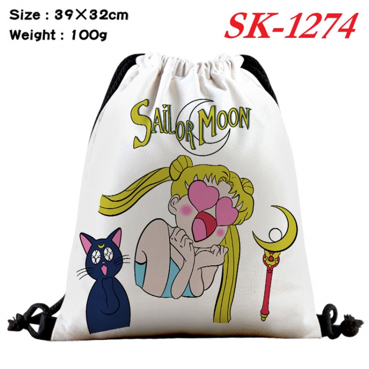 sailormoon cartoon Waterproof Nylon Full Color Drawstring Pocket 39x32cm