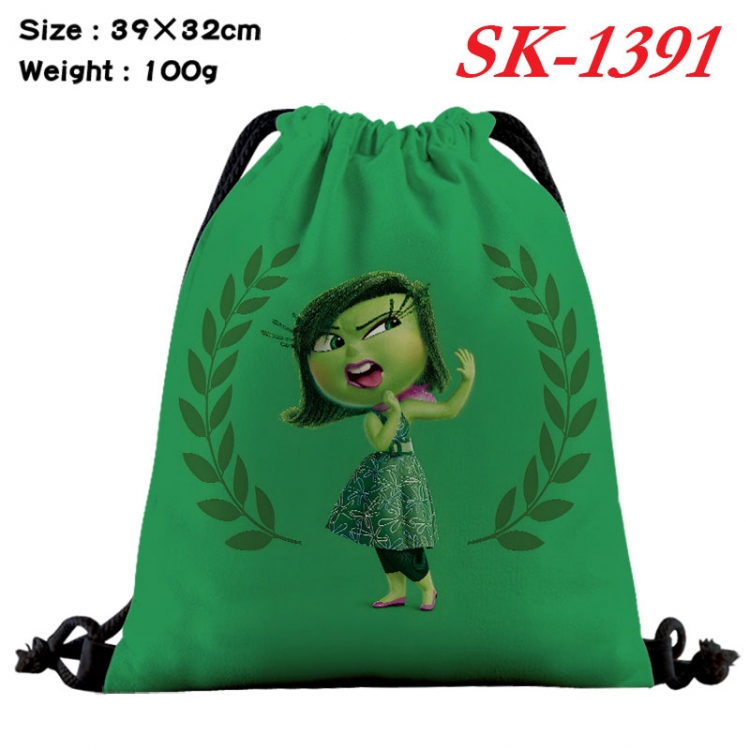 Inside Out cartoon Waterproof Nylon Full Color Drawstring Pocket 39x32cm