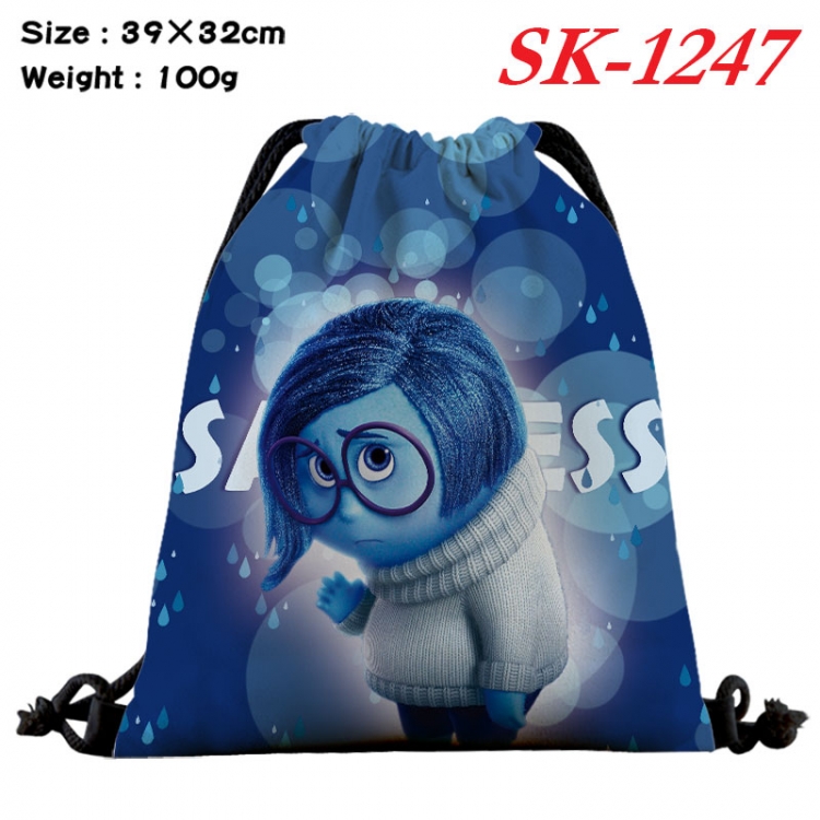 Inside Out cartoon Waterproof Nylon Full Color Drawstring Pocket 39x32cm