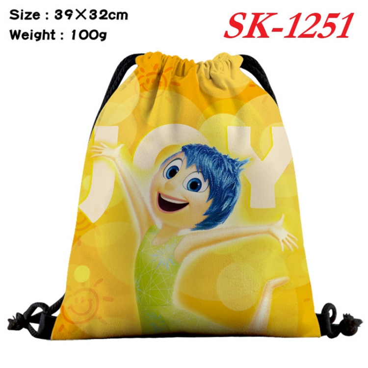 Inside Out cartoon Waterproof Nylon Full Color Drawstring Pocket 39x32cm