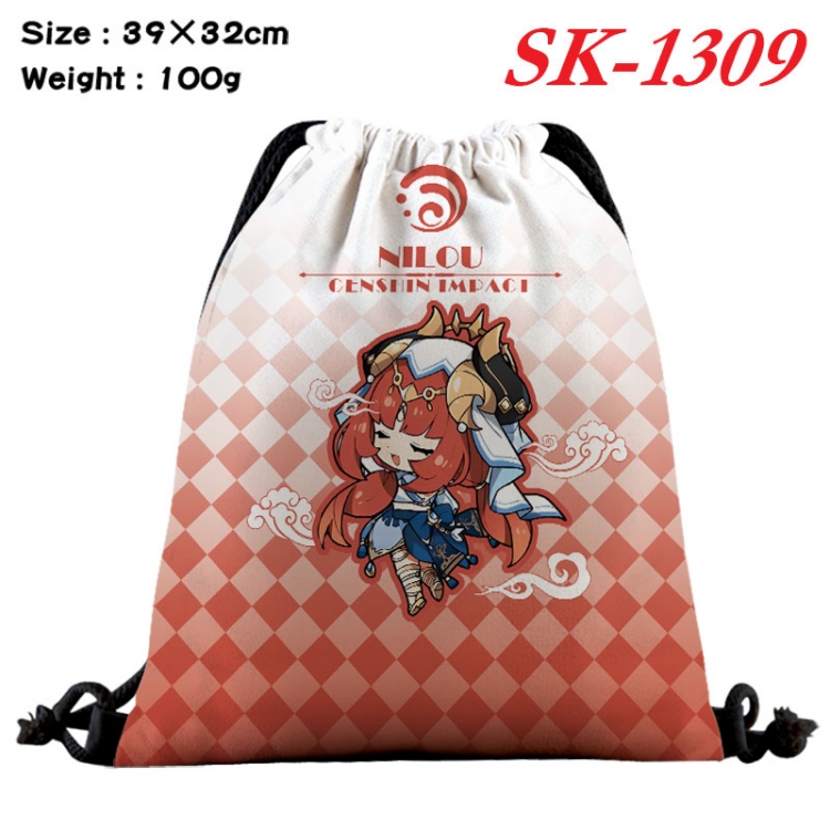 Genshin Impact cartoon Waterproof Nylon Full Color Drawstring Pocket 39x32cm