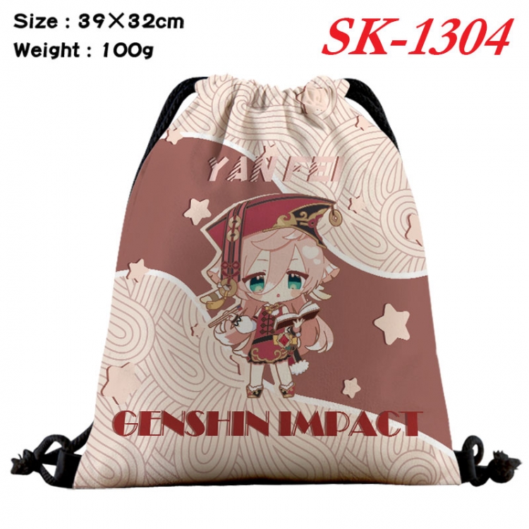 Genshin Impact cartoon Waterproof Nylon Full Color Drawstring Pocket 39x32cm