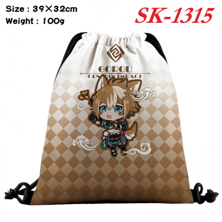 Genshin Impact cartoon Waterproof Nylon Full Color Drawstring Pocket 39x32cm