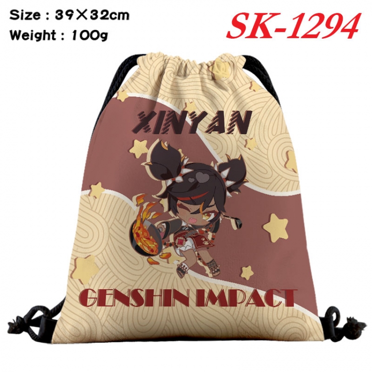 Genshin Impact cartoon Waterproof Nylon Full Color Drawstring Pocket 39x32cm