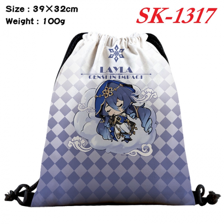 Genshin Impact cartoon Waterproof Nylon Full Color Drawstring Pocket 39x32cm