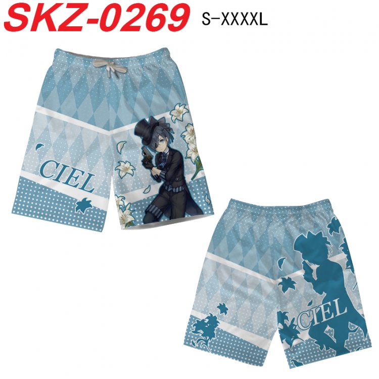 Kuroshitsuji Anime full-color digital printed beach shorts from S to 4XL