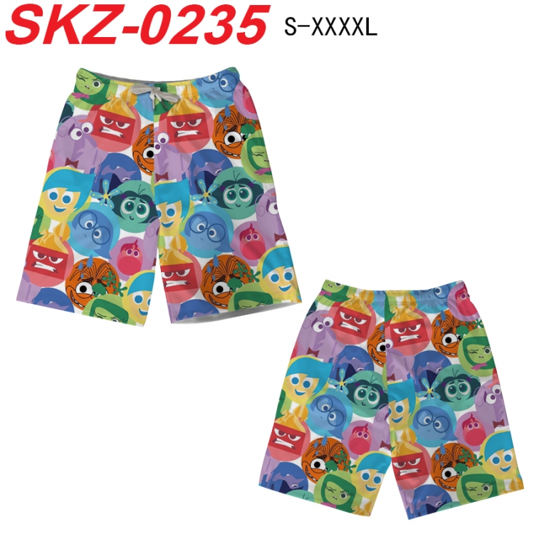 Inside Out Anime full-color digital printed beach shorts from S to 4XL