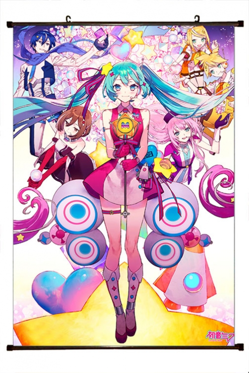 Hatsune Miku Anime black Plastic rod Cloth painting Wall Scroll 60X90CM C3-30